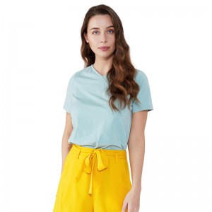 Váy mới nhất Áo thun Áo cánh rộng Lady Summer Phong cách cơ bản V Cổ Spandex Peppermint Xanh ngắn tay