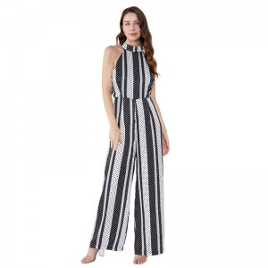 Bộ đồ liền thân in sọc Halter cổ Plus cho phụ nữ béo JCGJ190315072