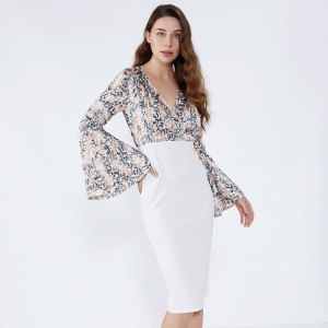 Váy hoa trắng tay áo có họa tiết bodycon Dress 2019 Quần áo nữ